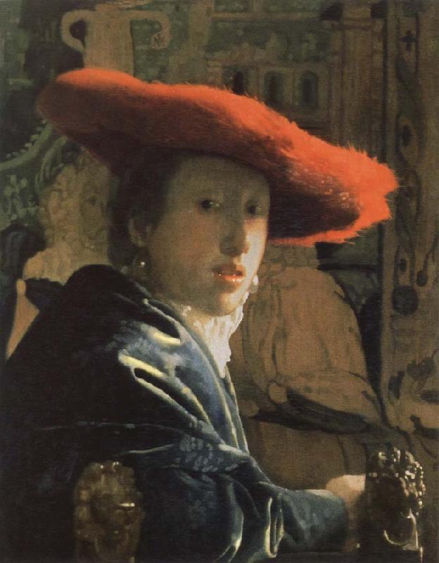 Jan Vermeer the girl with the red hat oil painting image